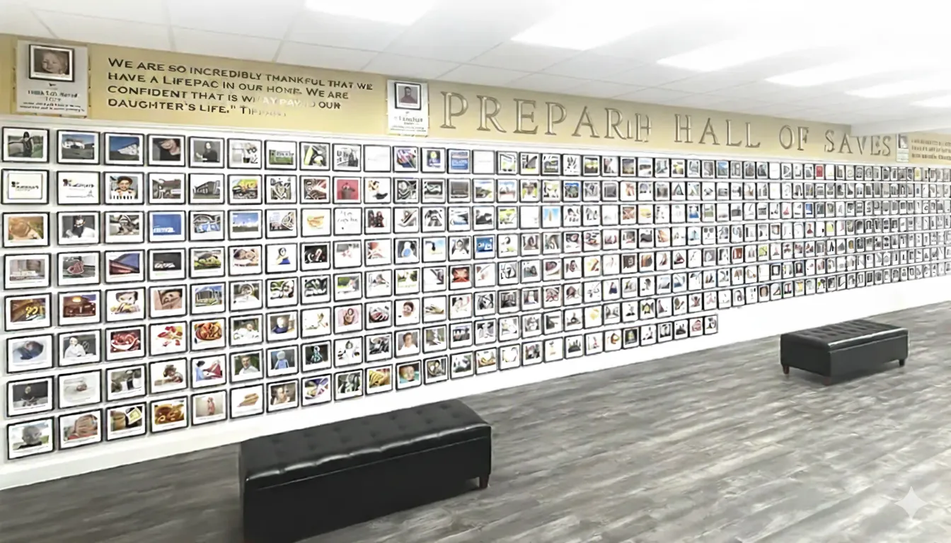 A wall with pictures on it